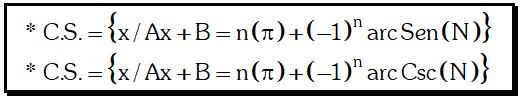 Formula Ecuaciones Trigonométricas Elementales para Seno y Cosecante